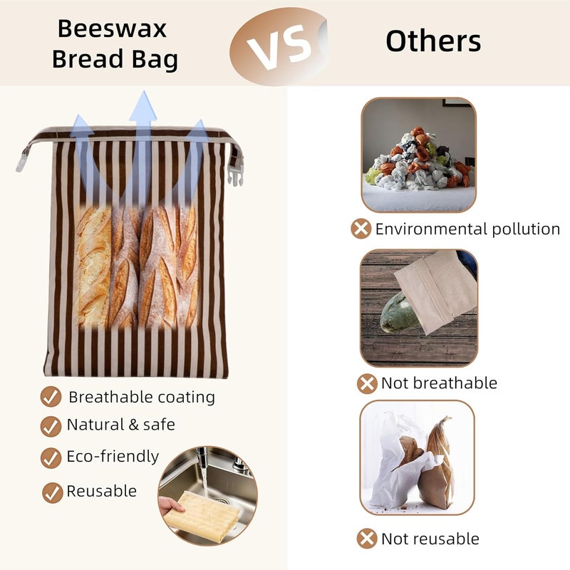 GDDAY Beeswax Bread Bags for Homemade Bread,Reusable Beeswax Bags for Sourdough,Cotton Linen Food Storage Bag to Keep Fresh - Extra Large 2 Pack - Image 3